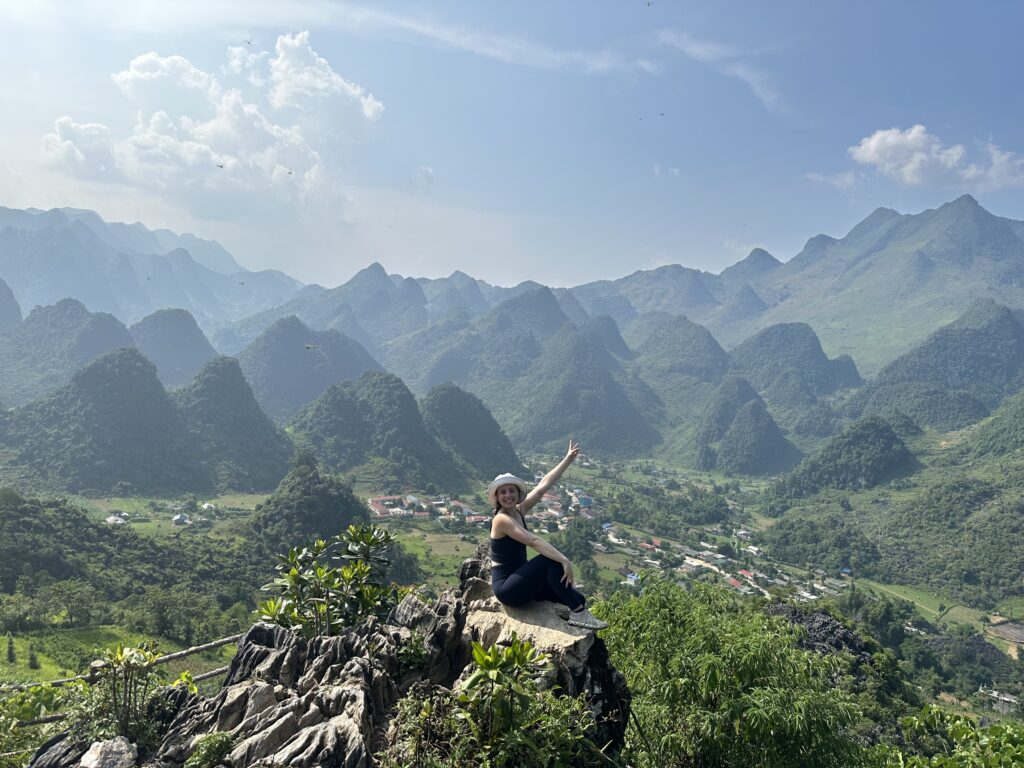 Incredible view of solo female traveler on the Ha Giang Loop 
